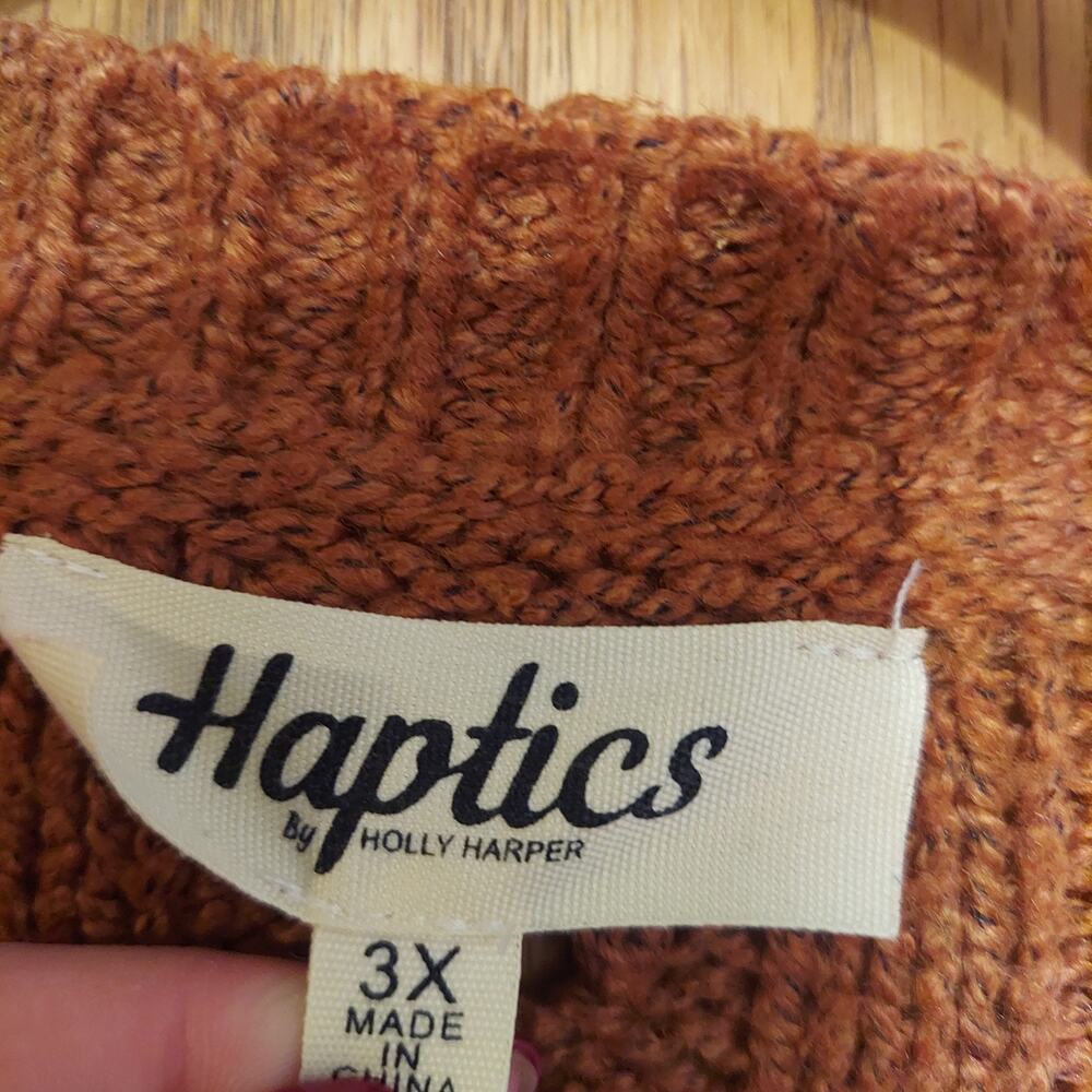Haptics From The Top Cable Knit Knotched Neckline Sweater In Rust 3x plus - Picture 4 of 7